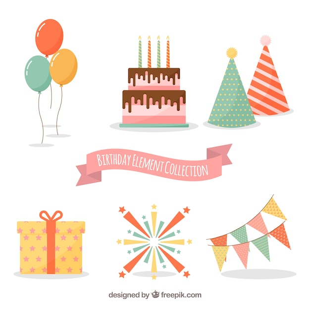 Free vector birthday elements collection in flat style