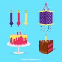 Free vector birthday elements collection in flat style