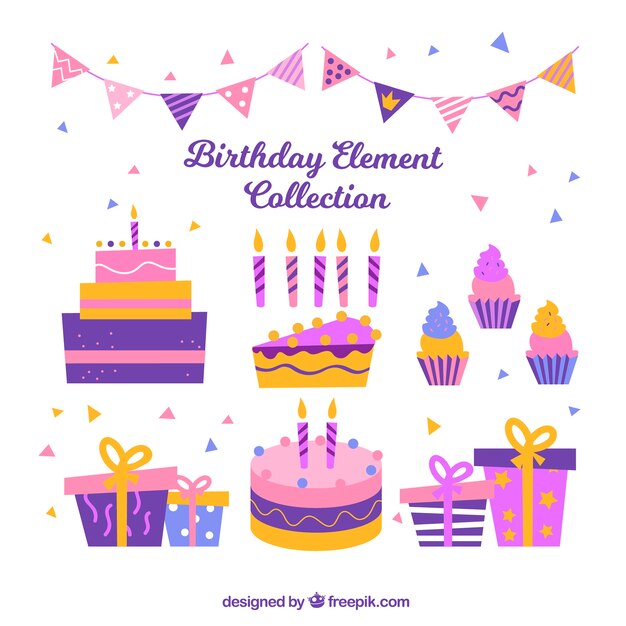 Birthday elements collection in flat style