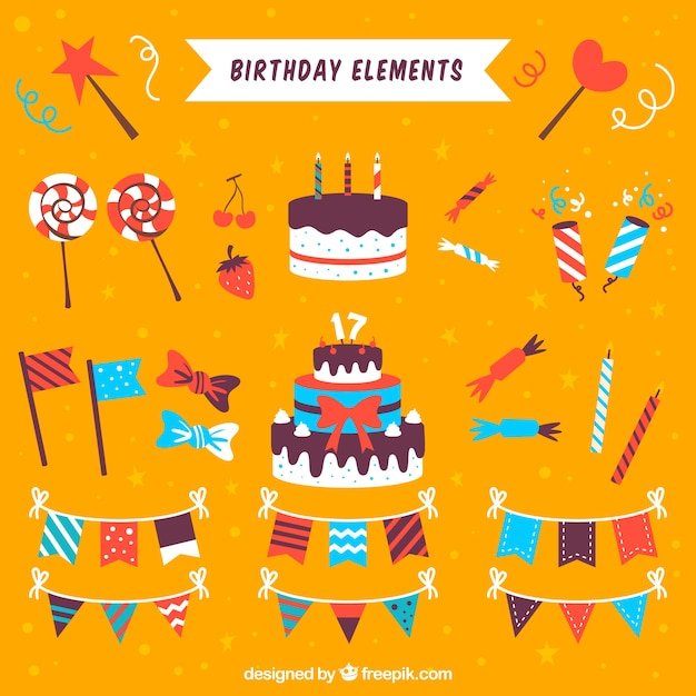 Free vector birthday elements collection in flat style