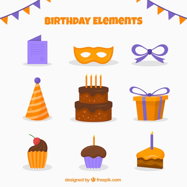 Free vector birthday elements collection in flat style