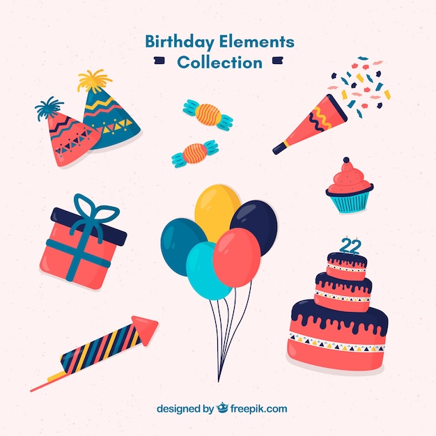 Free vector birthday elements collection in flat style