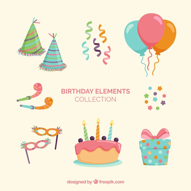 Free vector birthday elements collection in flat style