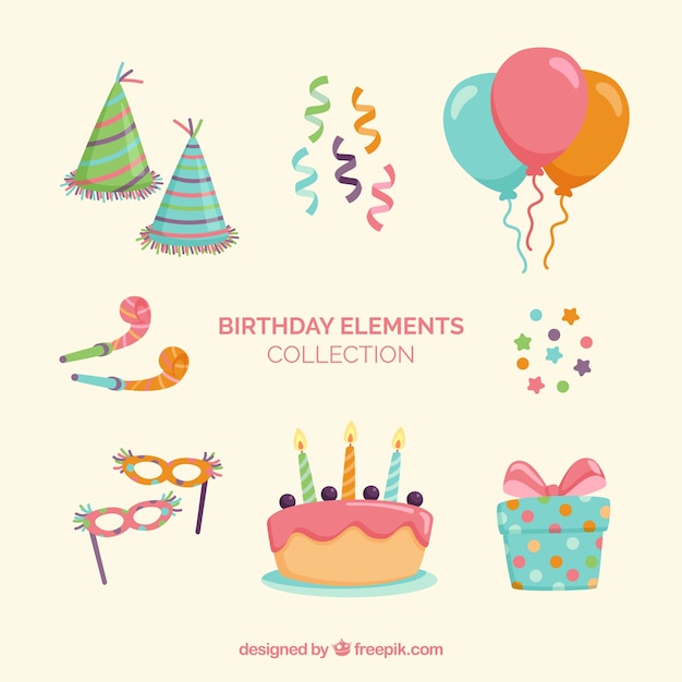 Birthday elements collection in flat style
