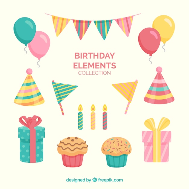 Birthday elements collection in flat style