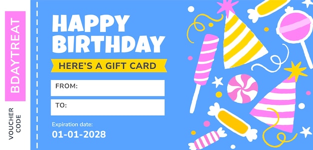 Бесплатное векторное изображение Дизайн шаблона подарочного сертификата на день рождения