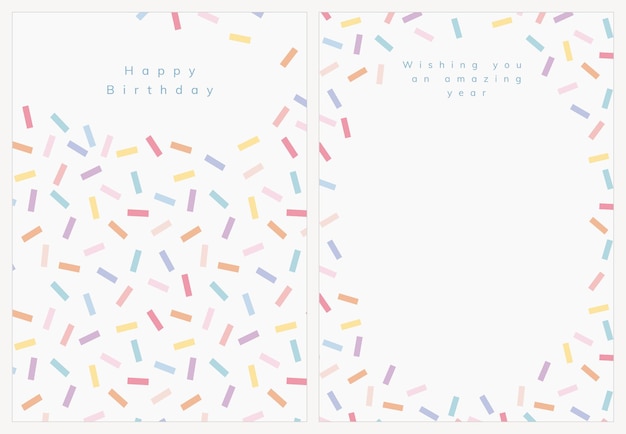 Бесплатное векторное изображение Шаблон поздравительной открытки на день рождения с набором посыпать конфетти