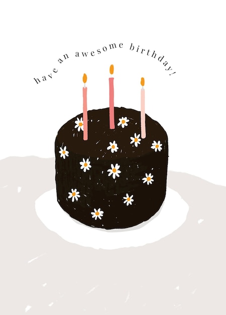 Birthday greeting card template with cute cake illustration