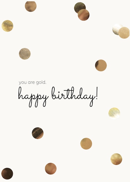 Free vector birthday greeting card template with gold confetti