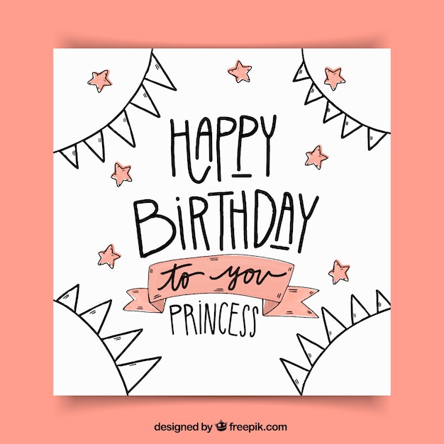 Birthday greeting card with drawings and stars