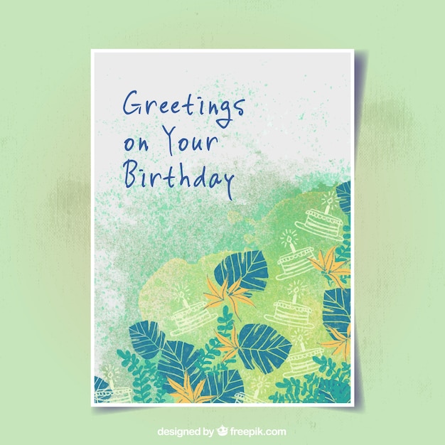무료 벡터 식물 생일 인사말 카드