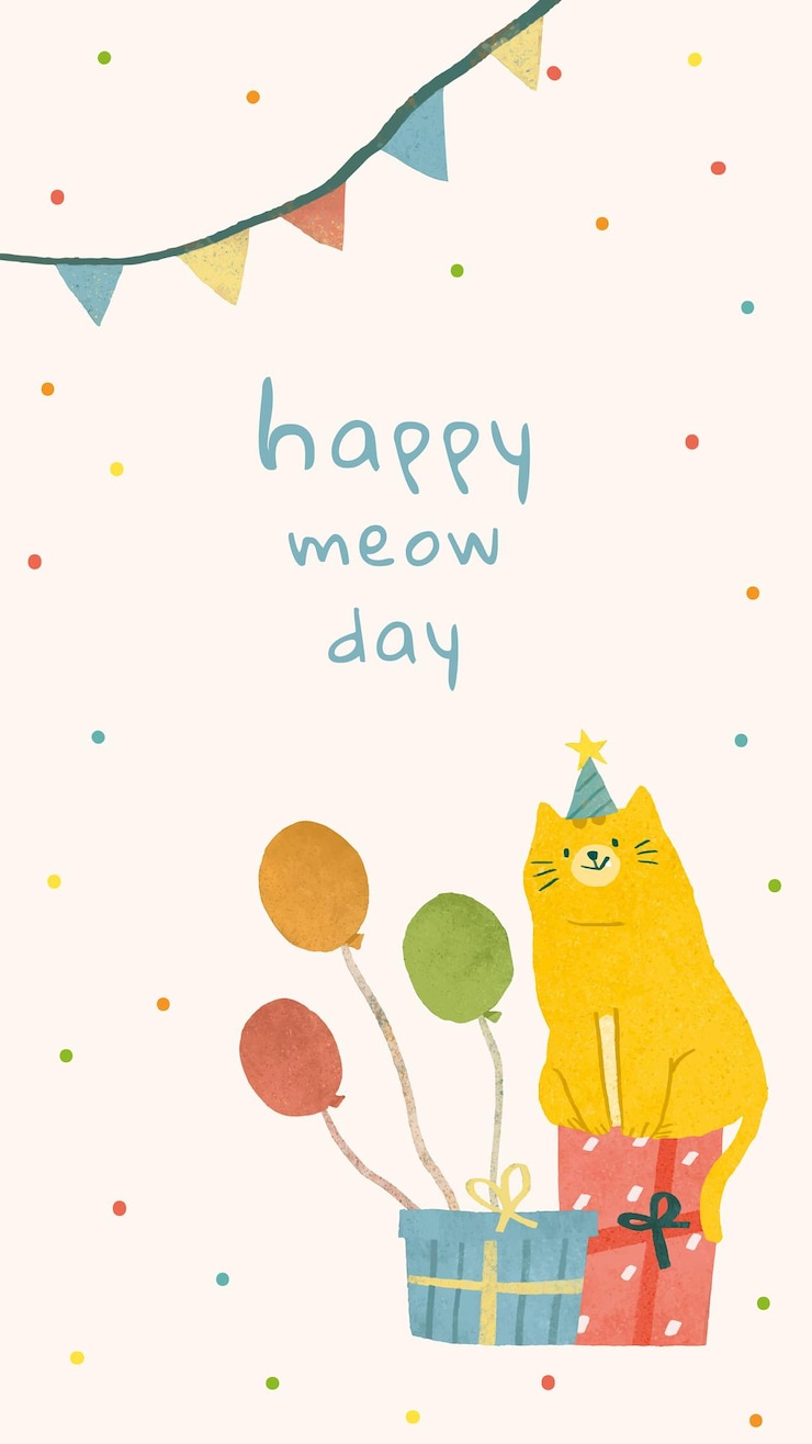 무료 Vector 고양이 일러스트와 함께 생일 인사말 템플릿