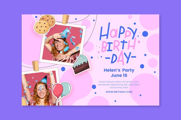 Vettore gratuito modello di banner orizzontale di compleanno