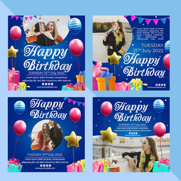 無料ベクター 誕生日のinstagramの投稿テンプレート