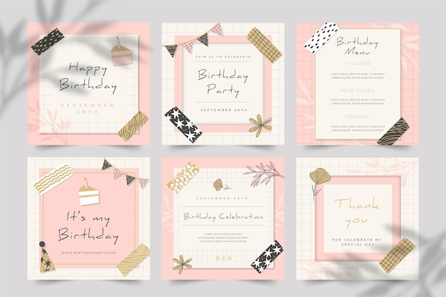 Free vector birthday instagram posts