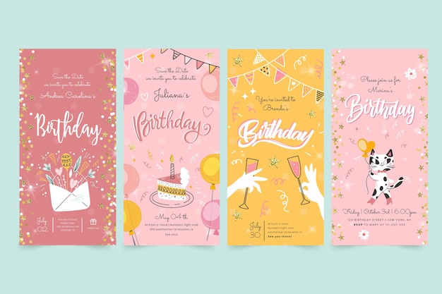 Free vector birthday instagram stories collection