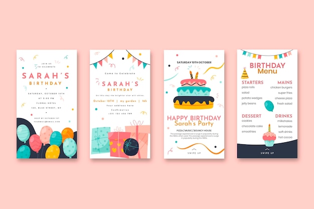 Free vector birthday instagram stories collection