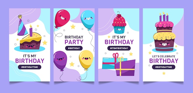 Free vector birthday instagram stories design template