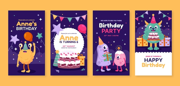 Free vector birthday instagram stories design template