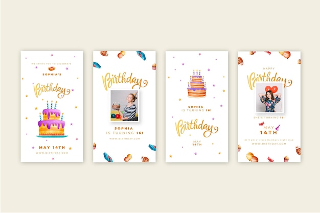 Free vector birthday instagram stories set