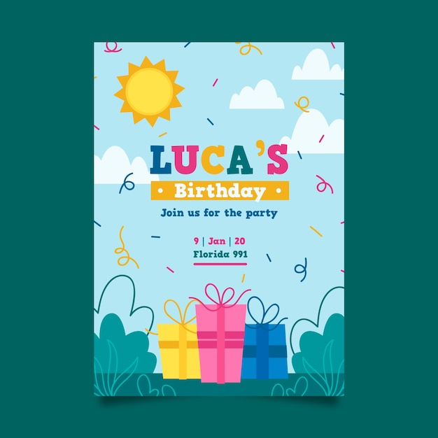 Free vector birthday invitation for childrens template