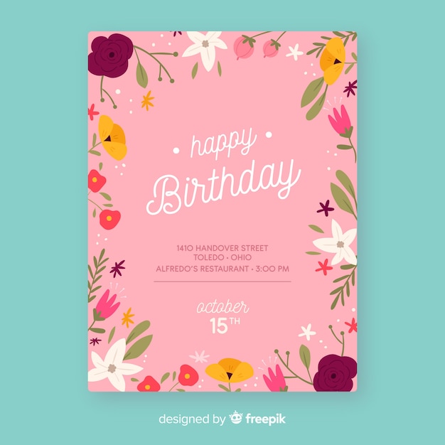 Free vector birthday invitation floral template