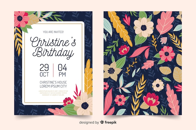 Birthday invitation floral template