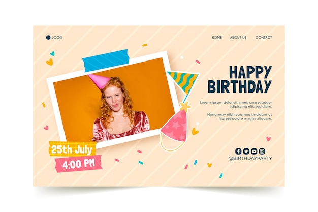 Бесплатное векторное изображение Целевая страница приглашения на день рождения