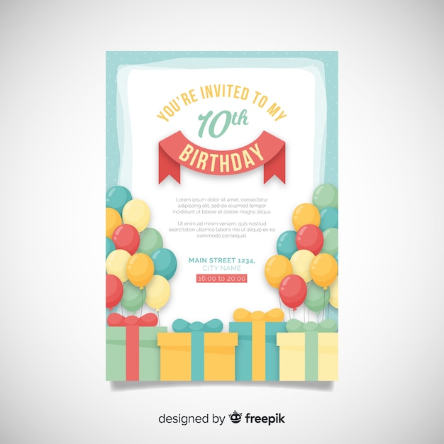 Free vector birthday invitation template in flat style