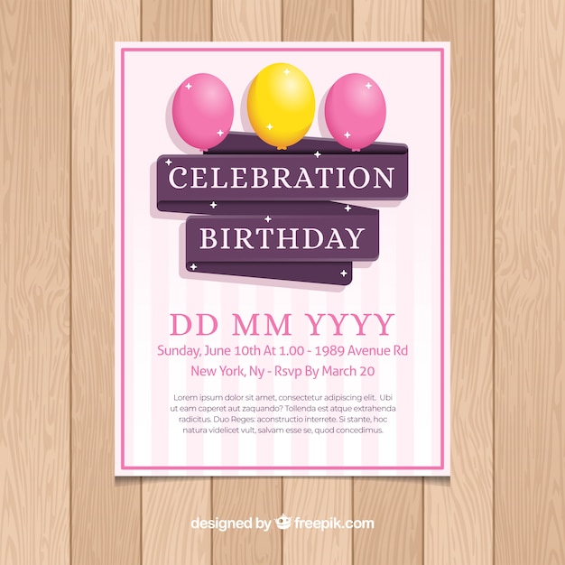 Birthday invitation template in flat style