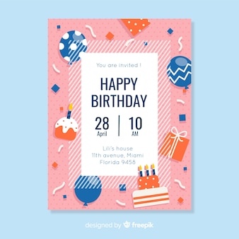 Birthday invitation template in flat style