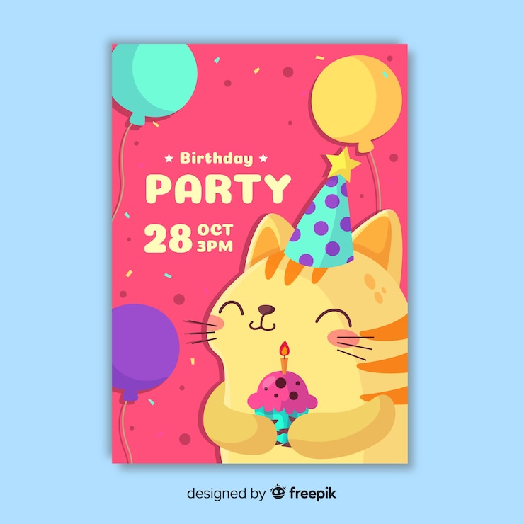 Free Vector birthday invitation template in flat style