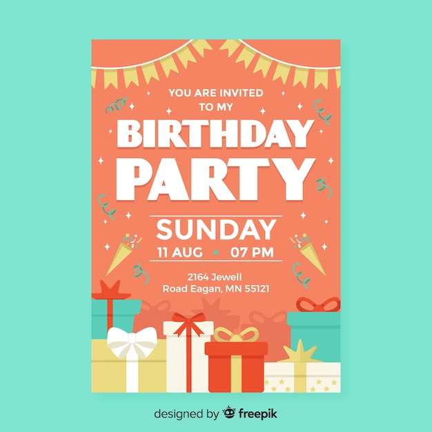 Free vector birthday invitation template in flat style