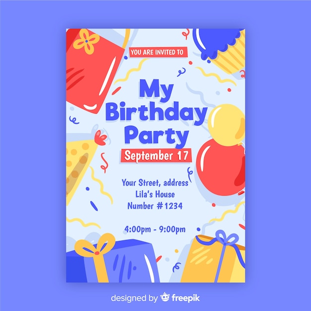 Birthday invitation template in flat style