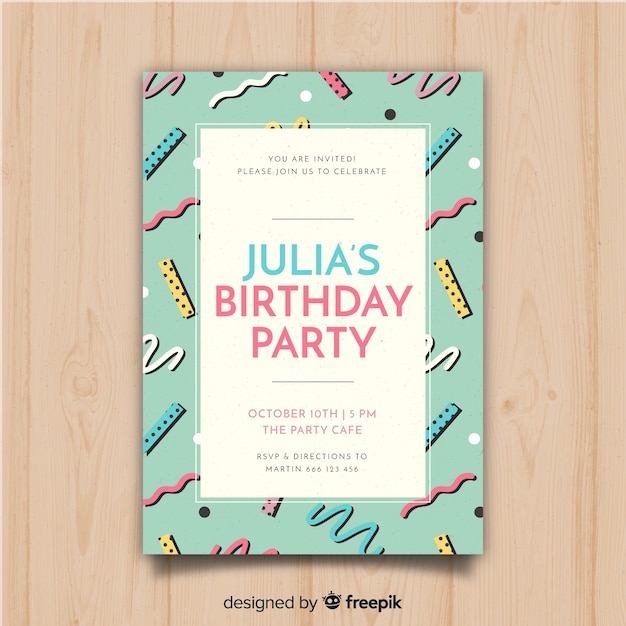 Birthday invitation template in flat style