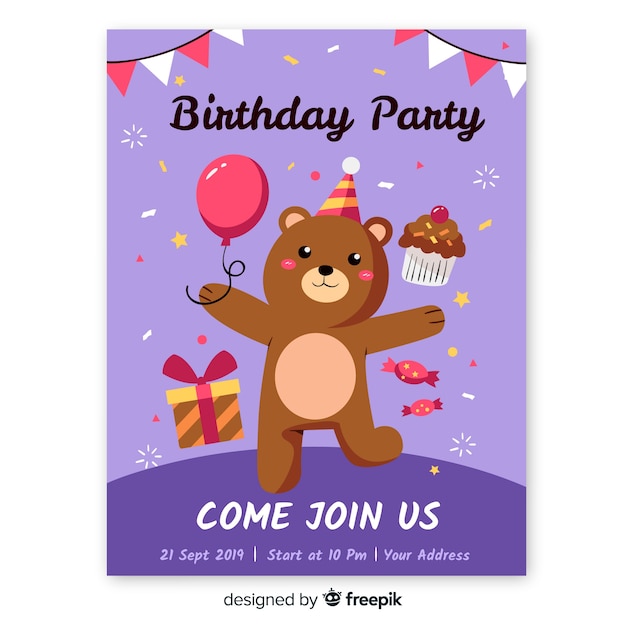 Free vector birthday invitation template in flat style