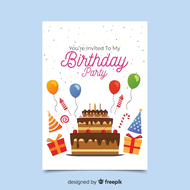 Birthday invitation template in flat style