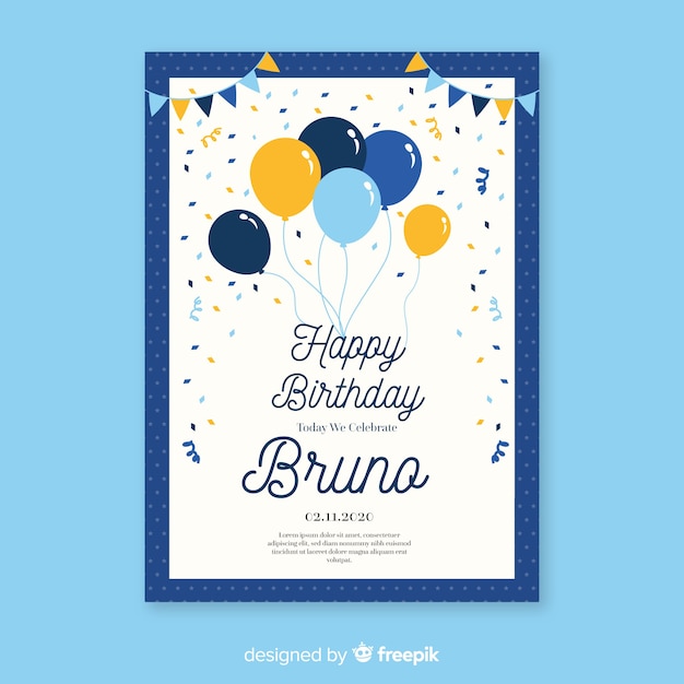 Birthday invitation template in flat style