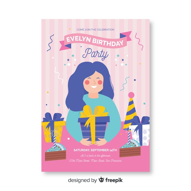 Free vector birthday invitation template in flat style
