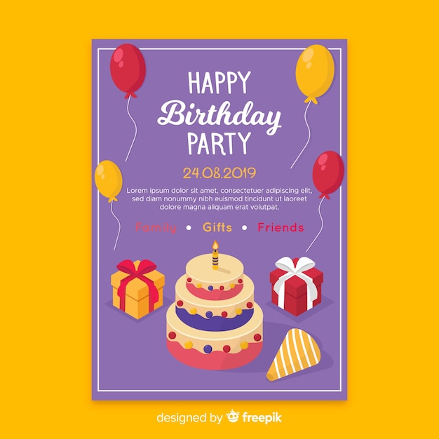 Birthday invitation template in flat style