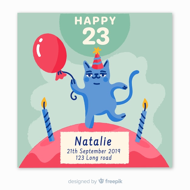 Free vector birthday invitation template in hand drawn style