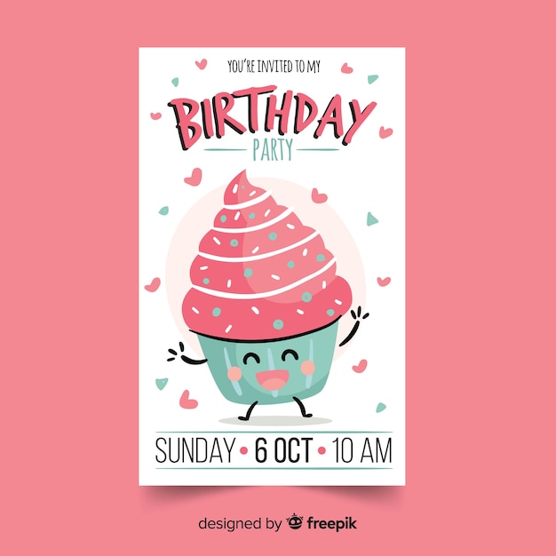 Free vector birthday invitation template in hand drawn style