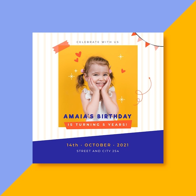 Birthday invitation template for kids with photo