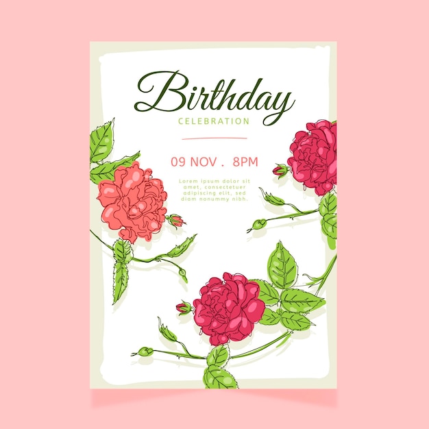 Free vector birthday invitation template with flowers