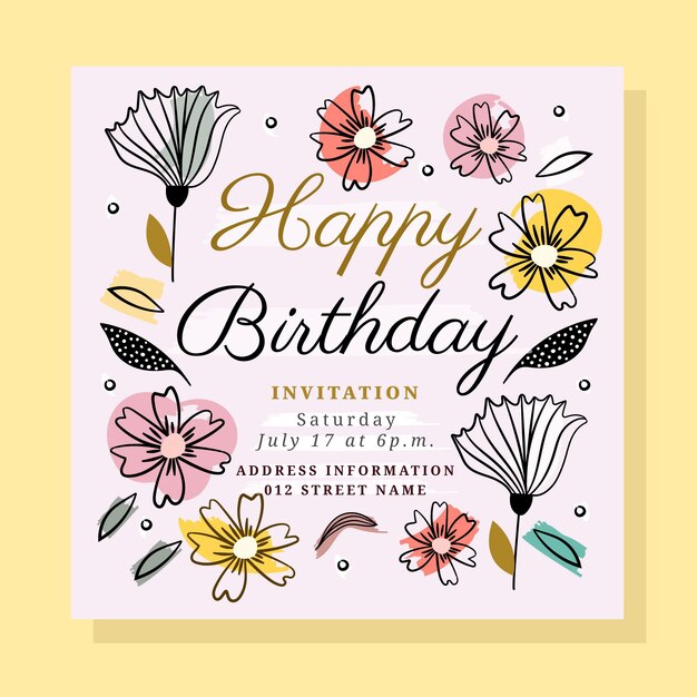 Birthday invitation template with flowers