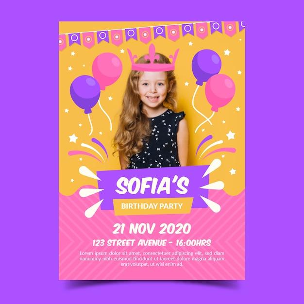 Birthday invitation template with photo for children