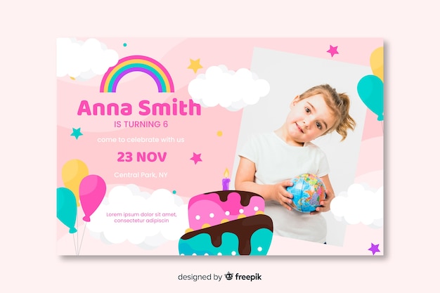 Birthday invitation template with photo