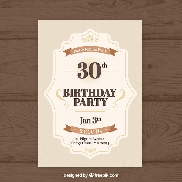 Free vector birthday invitation in vintage style