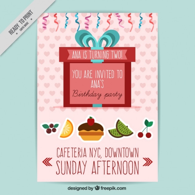 Free vector birthday invitation with fruit and red gift