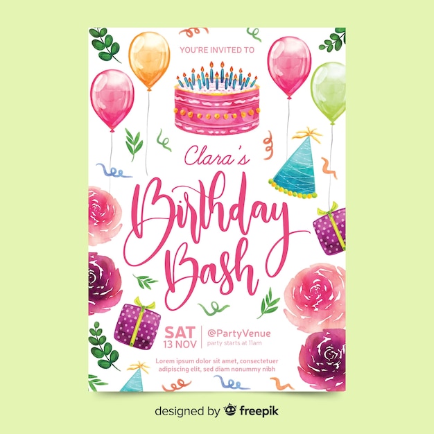 Free vector birthday invitation with lettering